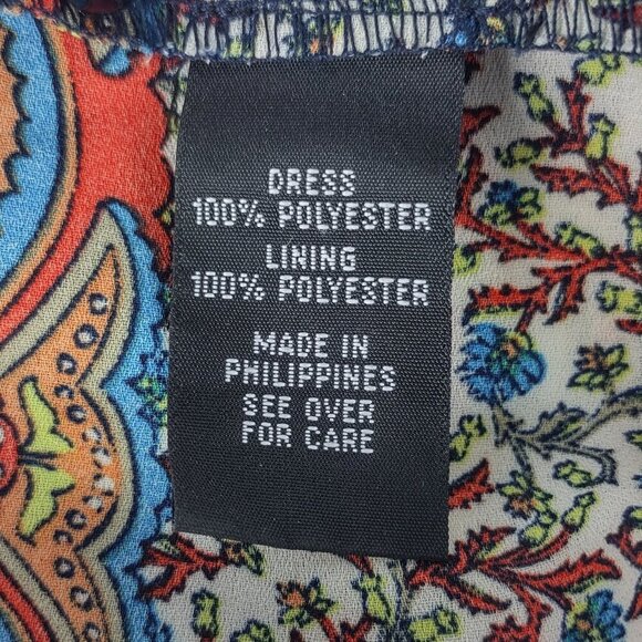 A. Byer Sleeveless Boho Print Shift Dress Navy Trim Keyhole Back Size M - Picture 12 of 13